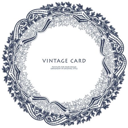 Round frame with paisley motifs. Floral eastern background. Vector illustrationのイラスト素材