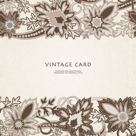 Wedding invitation card with traditional ethnic flower paisley ornament. Invitation, Save the date, RSVP, Thank you card printable template.のイラスト素材