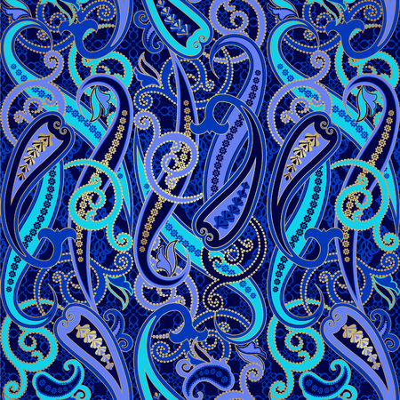 Seamless with Paisley. Colorful patchwork background. Pattern with filigree oriental ornaments. Vector illustration.のイラスト素材