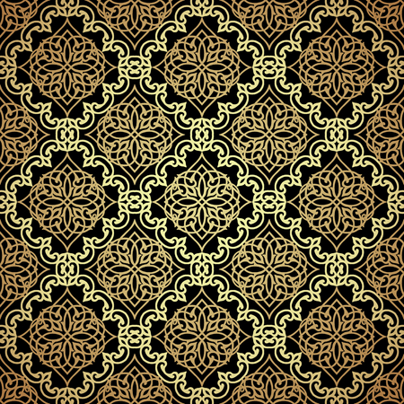 Black and gold damask background. Luxury style pattern with filigree ornaments. Royal motifs. Vectorのイラスト素材