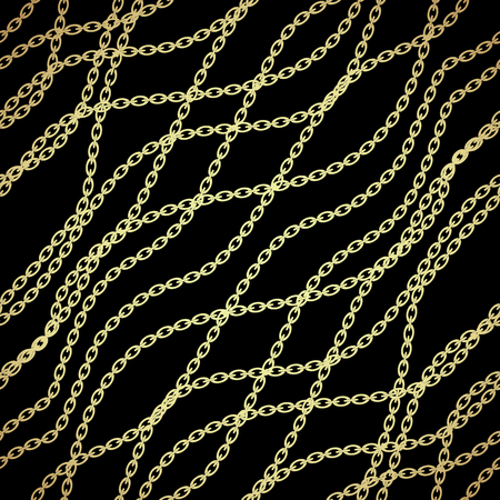 Seamless background with gold chains. Gold and black pattern. Fashion illustration. Vectorのイラスト素材