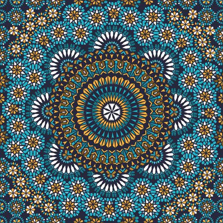 Decorative colorful seamless pattern in mosaic ethnic style. Oriental motif ornament.