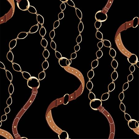 Seamless background with gold chains, belt,rope, grid. Abstract pattern in nautical style. Marine...