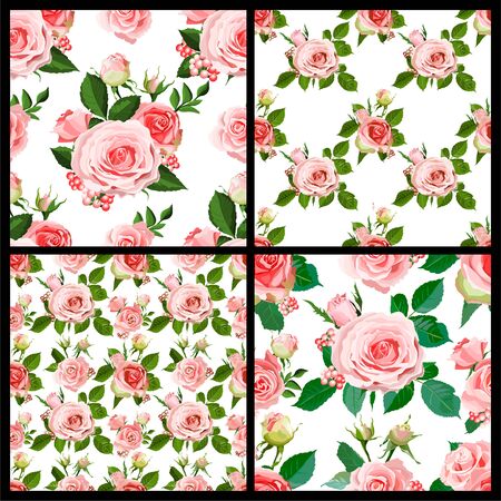 Set of floral seamless. Abstract background. Colorful texture with flowers. Pattern can be used for wallpaper, pattern fills, web page background,surface textures.Vector illustration.のイラスト素材