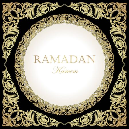 Ramadan Kareem card. Vintage banner for Ramadan wishing. Arabic decoration, oriental motifss.のイラスト素材