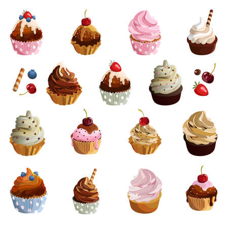 Cupcakes vector set. isolated objects on white background.のイラスト素材