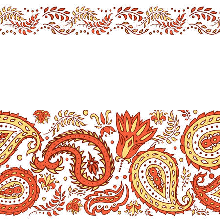 Hand drawn paisley floral ornaments seamless pattern background.のイラスト素材