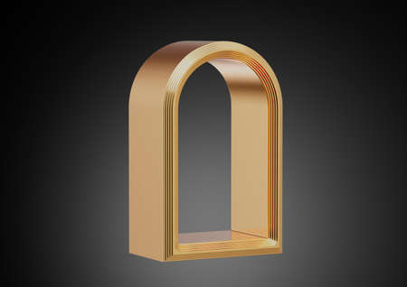 Golden or gold product display or showcase arch on simple background stand concept. Golden studio podium or platform product template. 3d renderingの写真素材