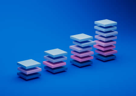 Abstract 3d render, composition composition, blue background design with pink and blue gradient on...