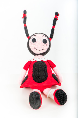 Soft toy red ladybird on white backgroundの写真素材