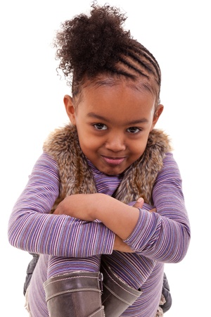 cute little african american girl angryの写真素材