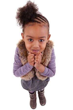 cute little african american girl  looking upの写真素材