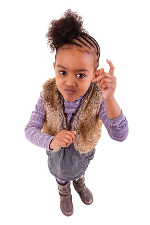 cute little african american girl angryの写真素材