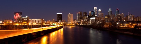 Panoramic view of Philadelphia Skyline  by nightの写真素材