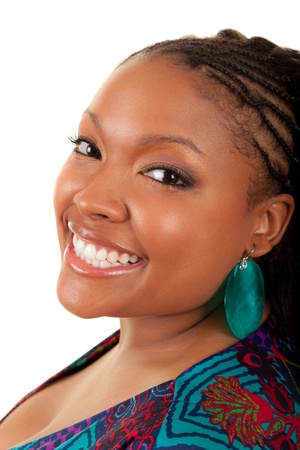 Portrait of a young beautiful black woman smilingの写真素材