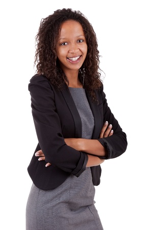 Smiling african american business woman, Isolated over white backgroundの写真素材