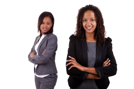 Smiling african american business woman, Isolated over white backgroundの写真素材
