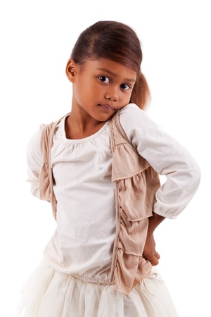 Cute little African Asian girl,  over white backgroundの写真素材