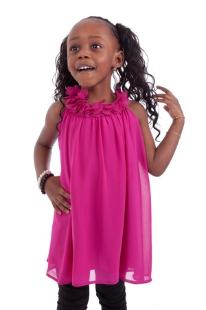 Little african american girl smiling, isolated on white backgroundの写真素材