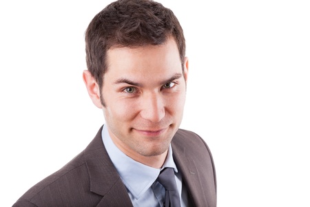 Portrait of a young caucasian business man,isolated on white backgroundの写真素材