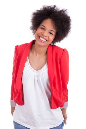 Portrait of a beautiful african american woman, isolated on white backgroundの写真素材