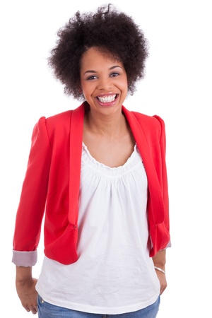 Portrait of a beautiful african american woman, isolated on white backgroundの写真素材