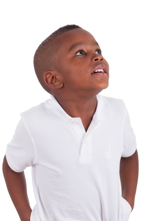 Portrait of a cute african american little boy, isolated on white backgroundの写真素材
