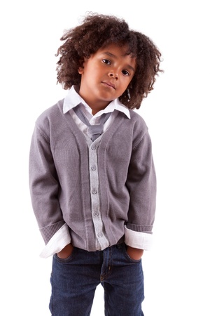 Studio portrait of a cute african little boy ,isolated on white backgroundの写真素材