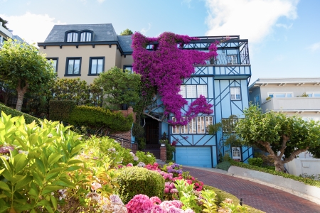 View of Lombard Street, the crookedest street in the world, San Francisco, California - USAの写真素材