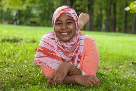 Outdoor Portrait of young indian teenage girlの写真素材