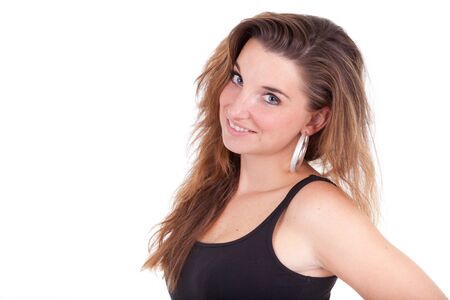 Young caucasian teenage girl ,isolated on white backgroundの写真素材