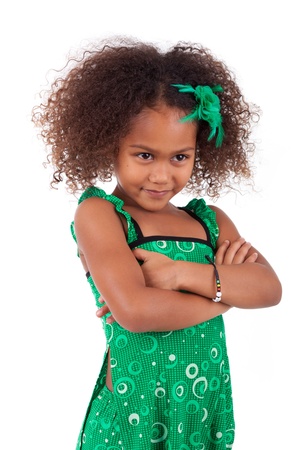 Portrait of a cute young African Asian girl,isolated on white backgroundの写真素材