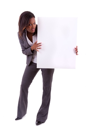 Young black African American woman holding a blank board, isolated on white background - African peopleの写真素材