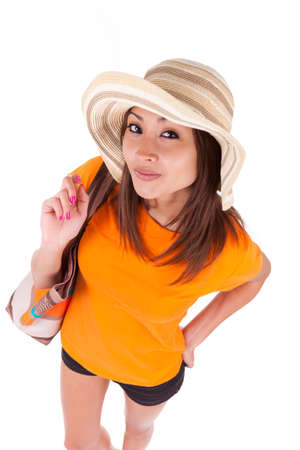Portrait of a young beautiful asian woman in summer clothes isolated on white background - Asian peopleの写真素材