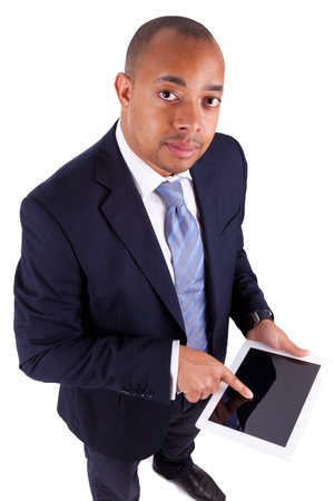 African American business man using a tactile tablet, isolated on white background - African peopleの写真素材