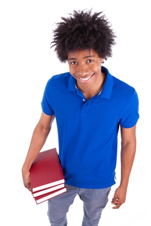 Young black teenage student men holding books, isolated on white background - African peopleの写真素材