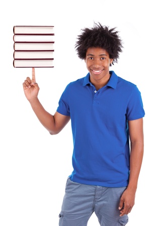 Young black teenage student men holding books, isolated on white background - African peopleの写真素材