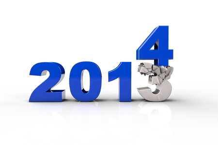 New Year 2014 and Old 2013,Render 3D. Over white backgroundの写真素材