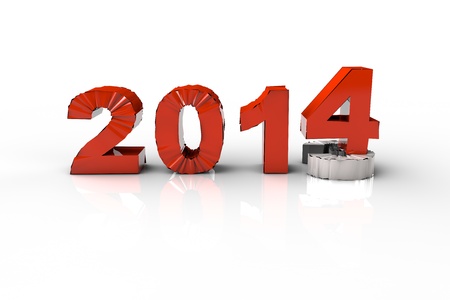 New Year 2014 and Old 2013,Render 3D. Over white backgroundの写真素材