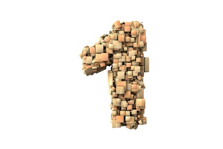 Number one shape  build with wood particles, over white backgroundの写真素材