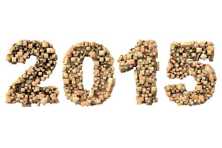 3d 2015 date build with wood particles, over white background