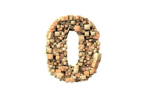 Number zero shape  build with wood particles, over white backgroundの写真素材