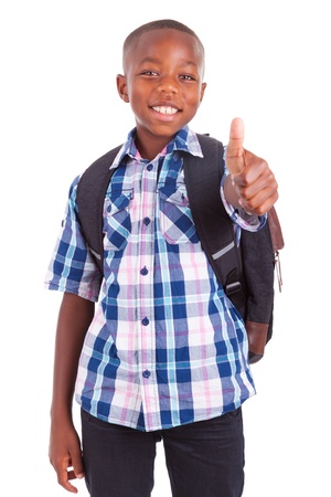 African American school boy making thumbs up, isolated on white background - Black peopleの写真素材