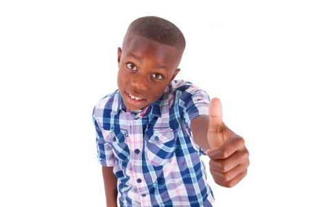 African American boy making thumbs up, isolated on white background - Black peopleの写真素材