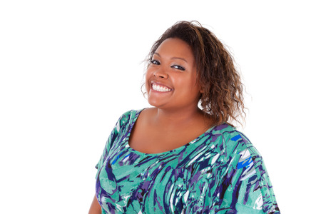 African American woman smiling, over white  background - Black peopleの写真素材
