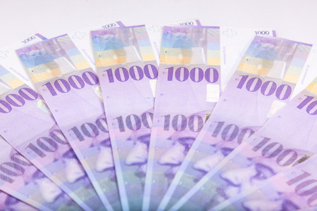 Swiss Francs banknotes  spread over the floor - Switzerland currencyの写真素材