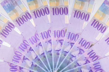 Swiss Francs banknotes  spread over the floor - Switzerland currencyの写真素材