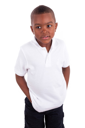 Portrait of a cute african american little boy - Black people , isolated on white backgroundの写真素材