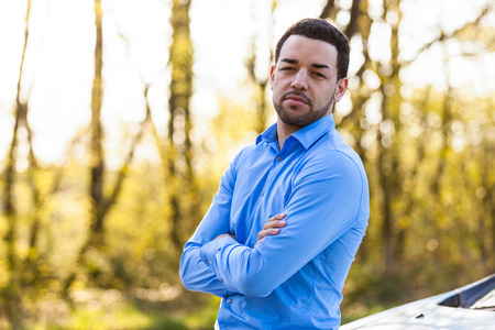 Outdoor portrait of a young latin american manの写真素材
