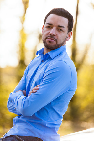 Outdoor portrait of a young latin american manの写真素材